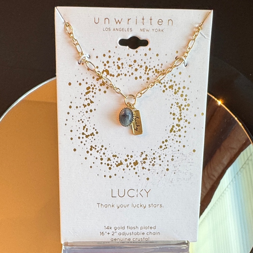 Unwritten 14K Gold Flash Plated Lucky Charm Necklace with genuine Gray Crystal